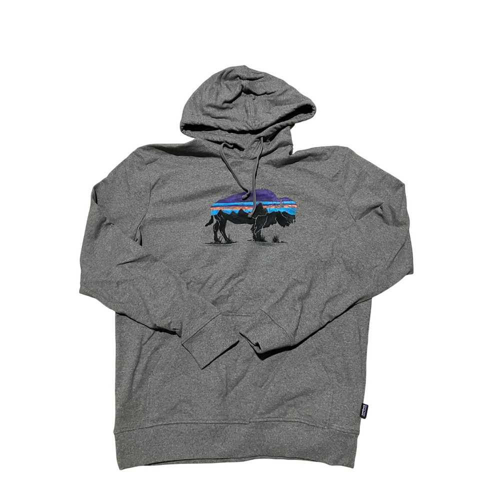 Patagonia Mens Uprisal Hoodie Gray Bison Fitz Roy Graphic Sweatshirt Medium - Picture 1 of 5